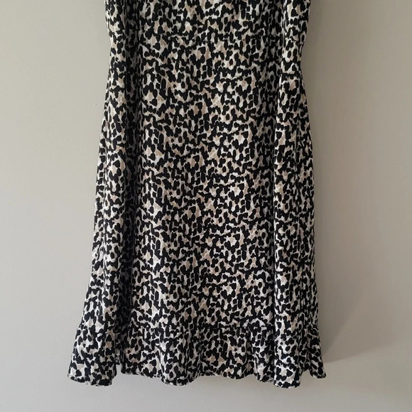 Old Navy Cami Sundress Mini Animal Print Linen Blend Black Tan White Ruffle Hem - Picture 3 of 14